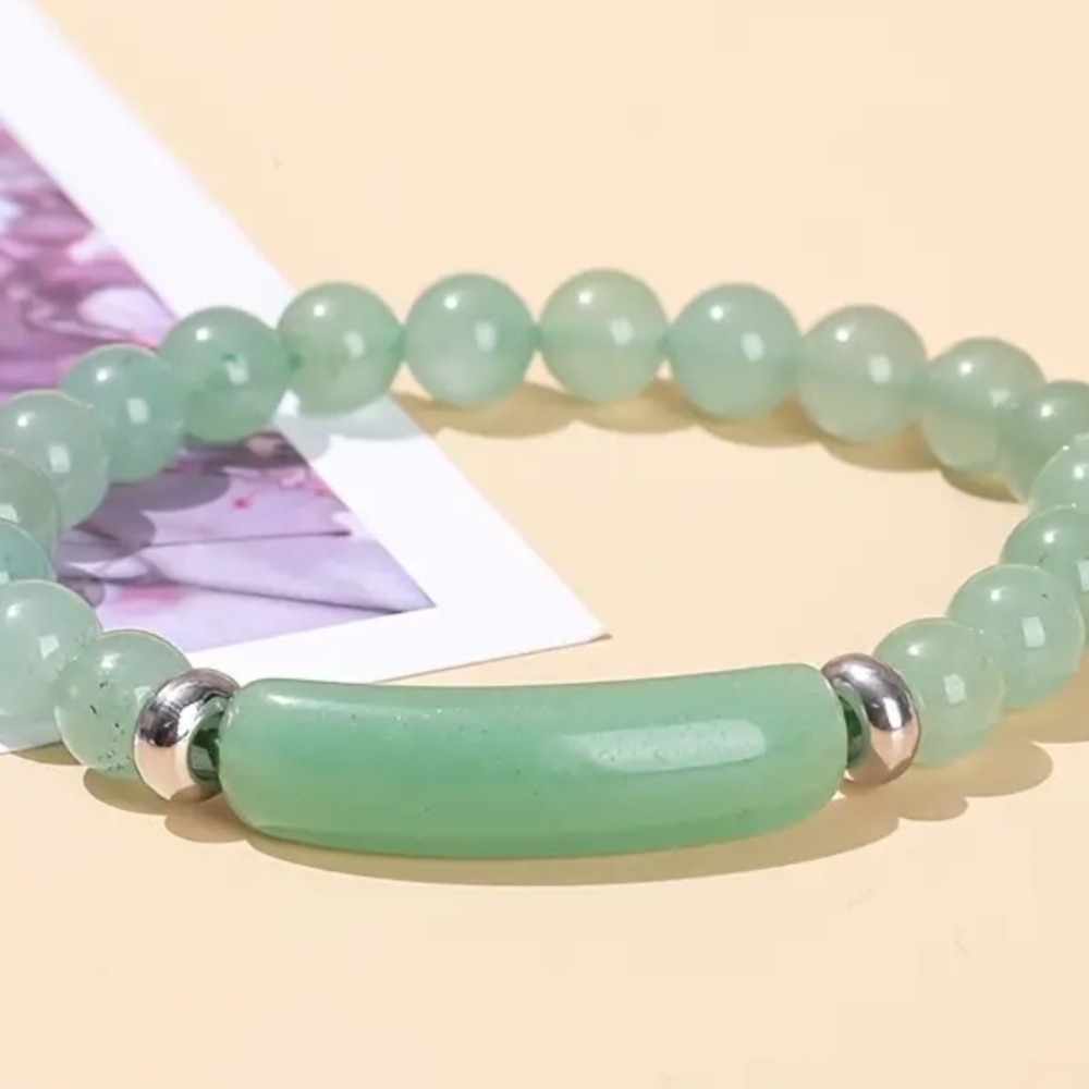 NEW! Green Beaded Jade-Style Stretch Bracelet - Women Jewelry